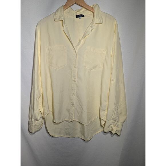 Velvet Heart Los Angeles womens Sirena Button Up Top Sz L Butter Yellow Hi Low - Picture 1 of 6